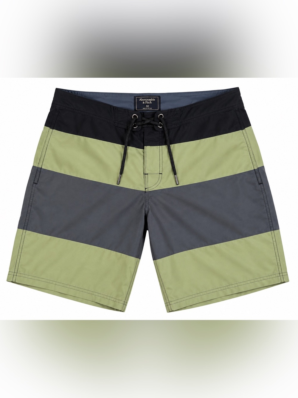 Abercrombie & Fitch Men's Olive, Charcoal & Black Wide-Stripe Swim Trunks size 3